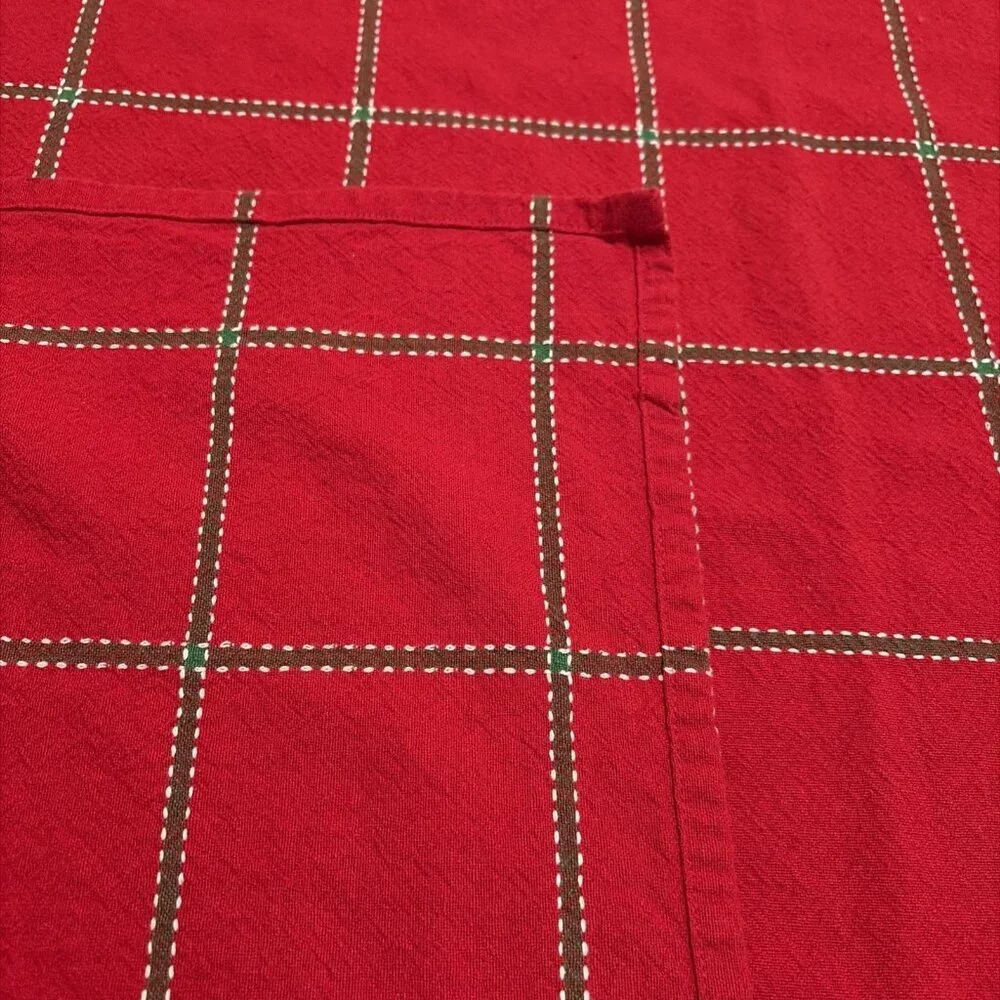 Vintage Red Tartan Plaid Tablecloth Cotton Colorful Holiday Cottagecore 48X60